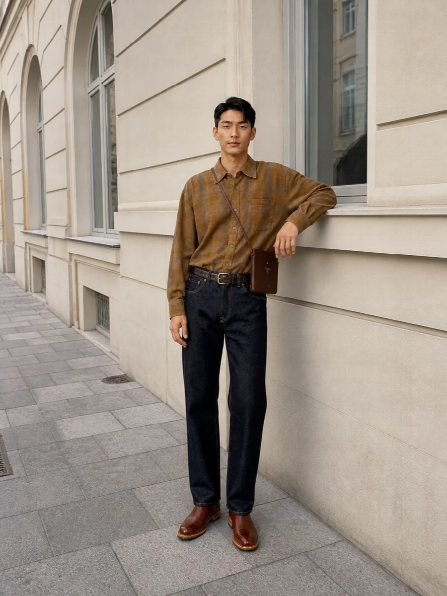 Our legacy raw denim tobacco shirt brown boots