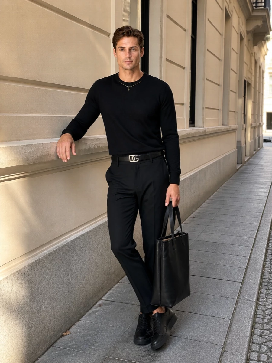 Dolce gabbana black knit tailored trousers outfit