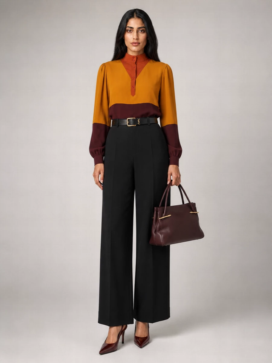 Saint Laurent Silk Color-Block Blouse