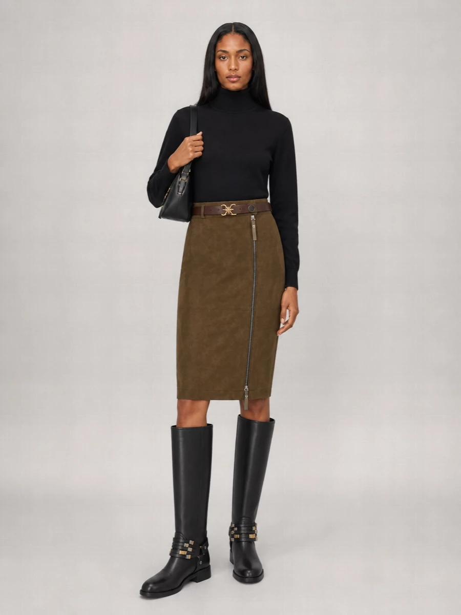 Pinko Leather Asymmetric-Zip Pencil Skirt