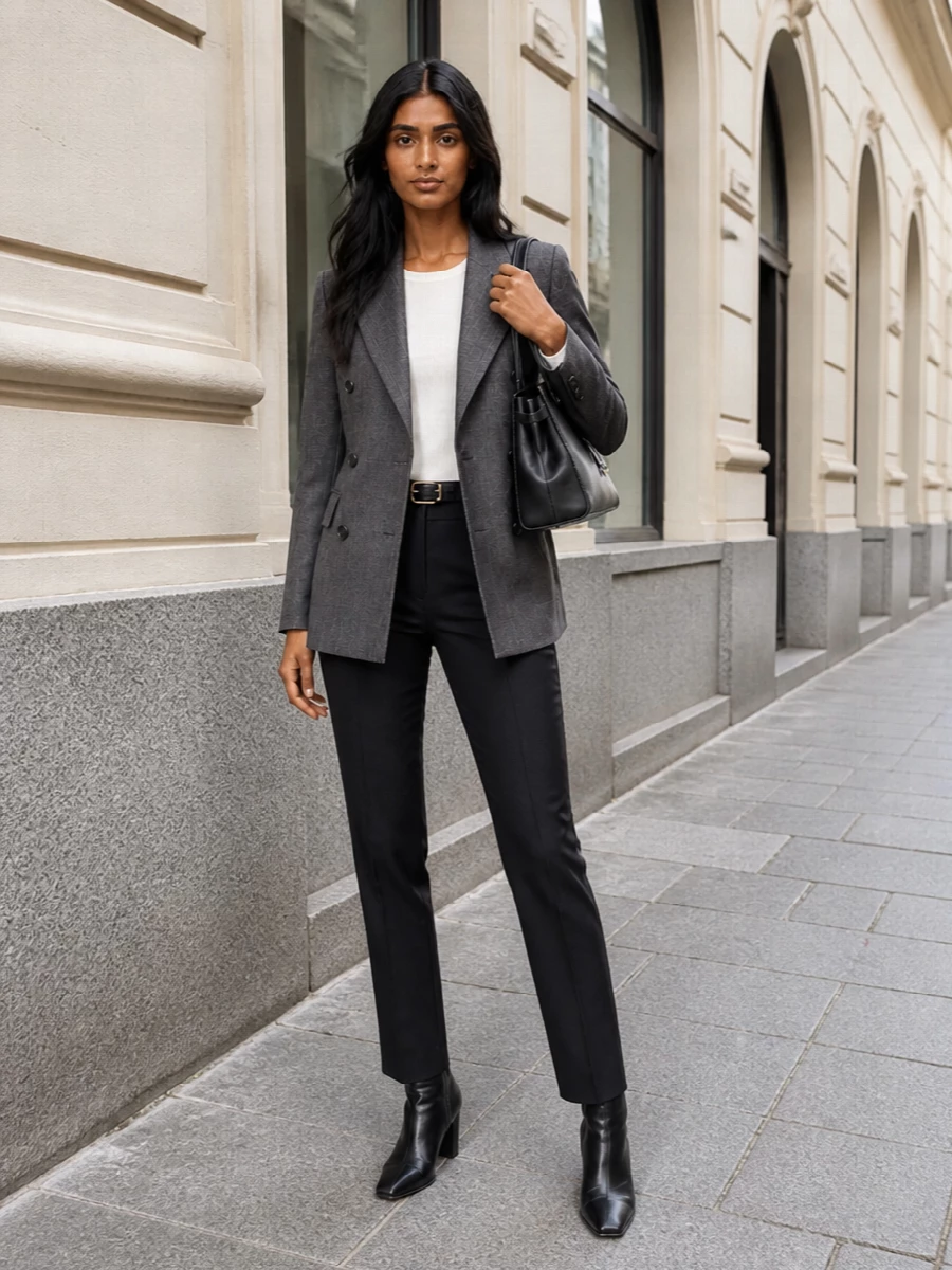 Prada tailored blazer black trousers ankle boots