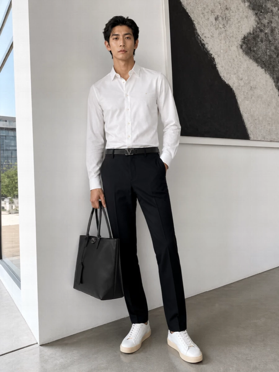Valentino white shirt black tailored trousers