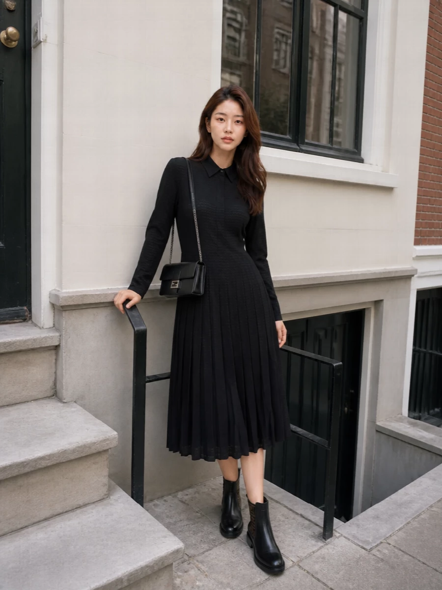 Fendi black shirt dress chelsea boots outfit