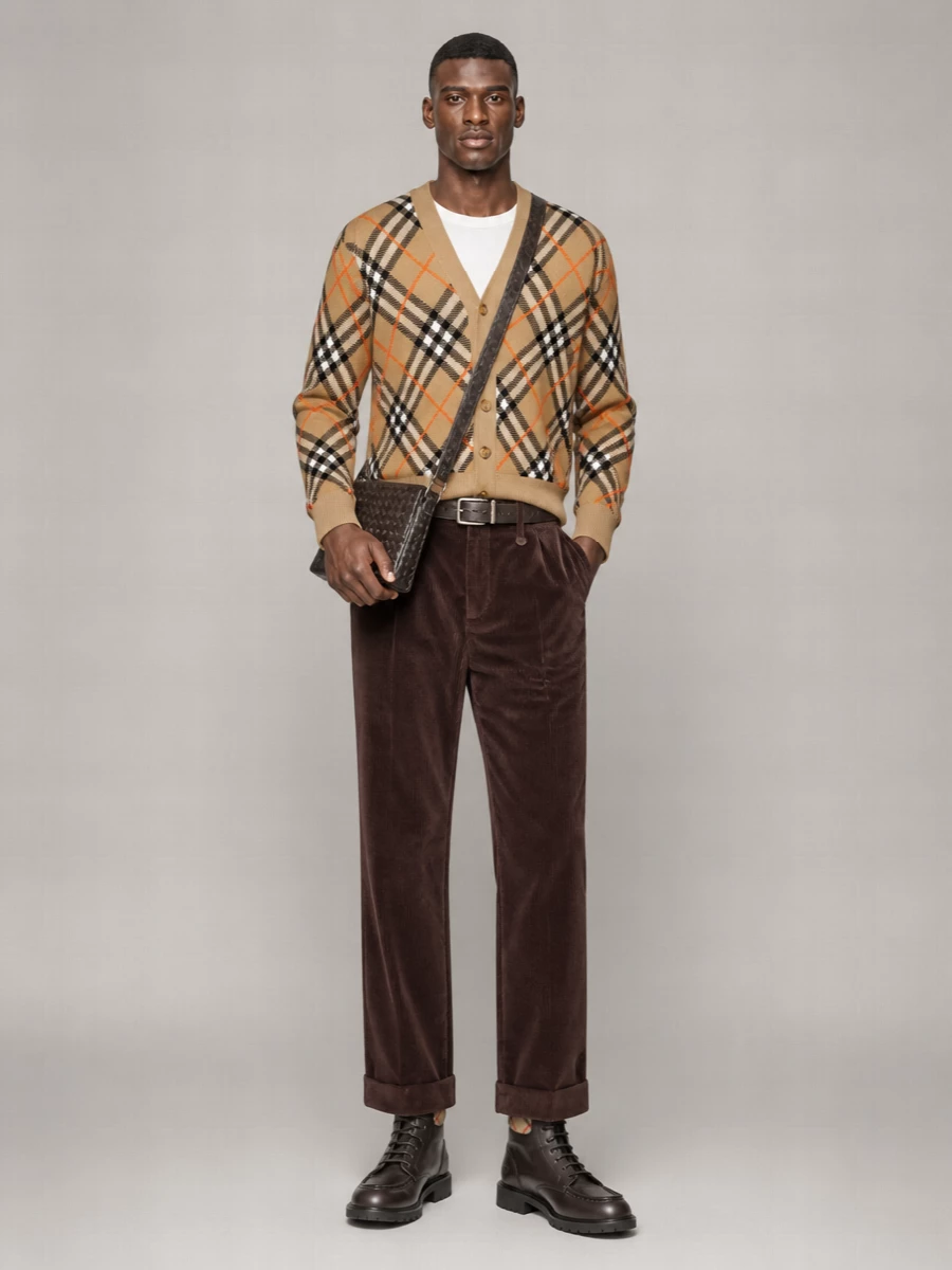 Burberry Wool Mohair Checked V-Neck Cardigan