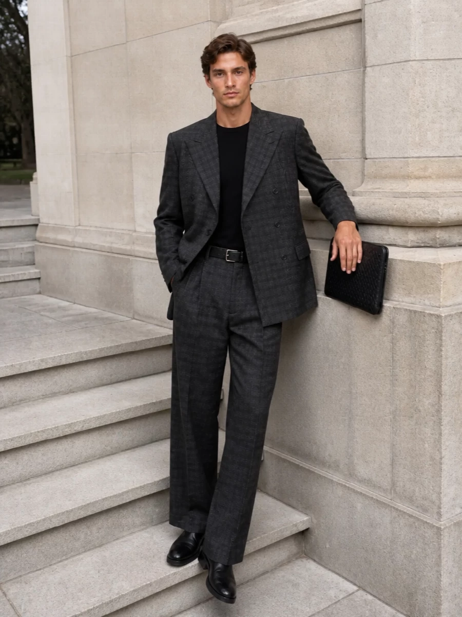 Dries van noten charcoal wide leg suit chelsea boots