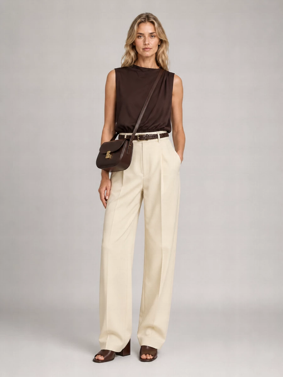 Soeur Organic Cotton Pleated Mock Neck Sleeveless Blouse