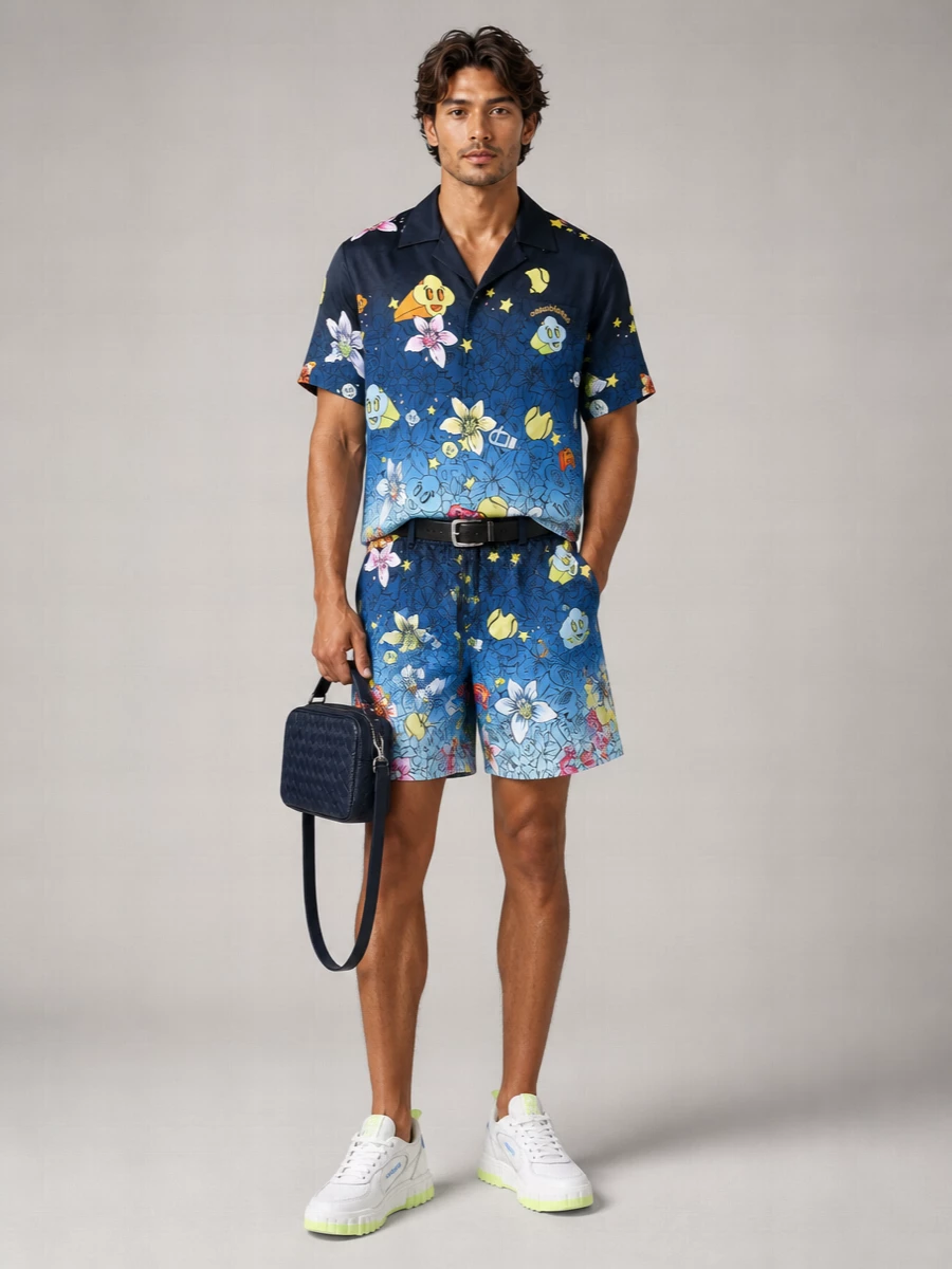Casablanca Silk Printed Camp Collar Short Sleeve Shirt