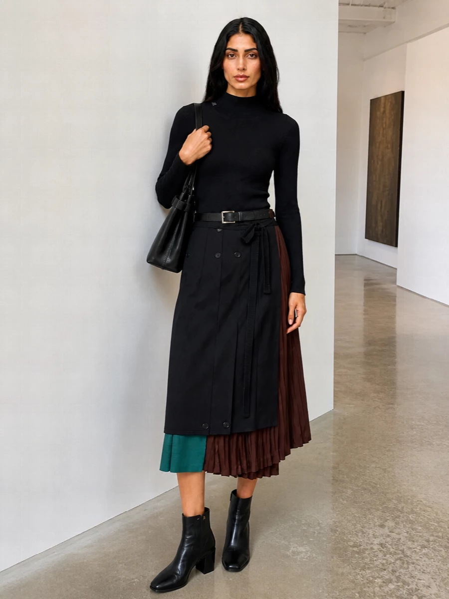 Prada asymmetric midi skirt black knit boots