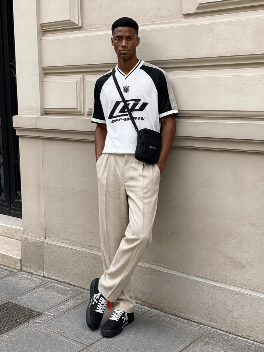 Off white hockey jersey jacquemus trousers outfit