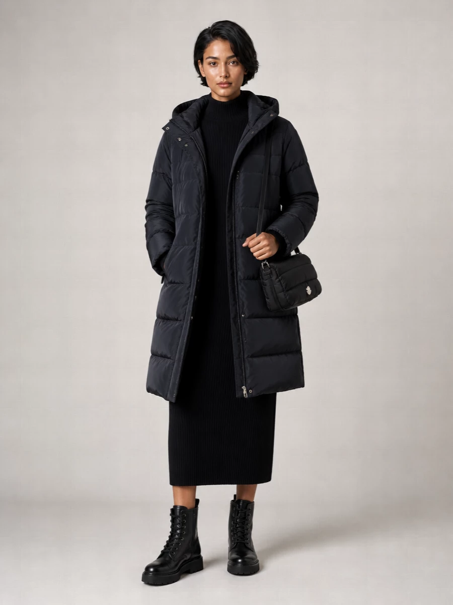 Woolrich Quilted Long Down Hooded Coat