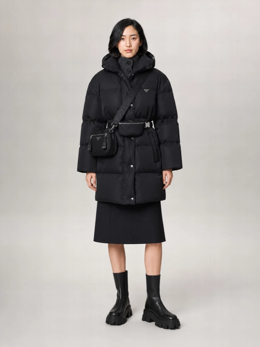 Prada Down Belted Longline Puffer Jacket