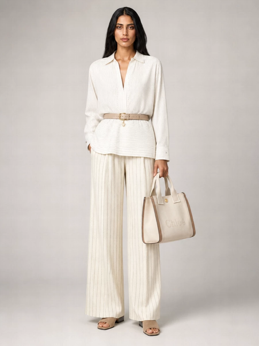 Max Mara Pinstripe Cotton High-Rise Pleated Wide-Leg Trousers