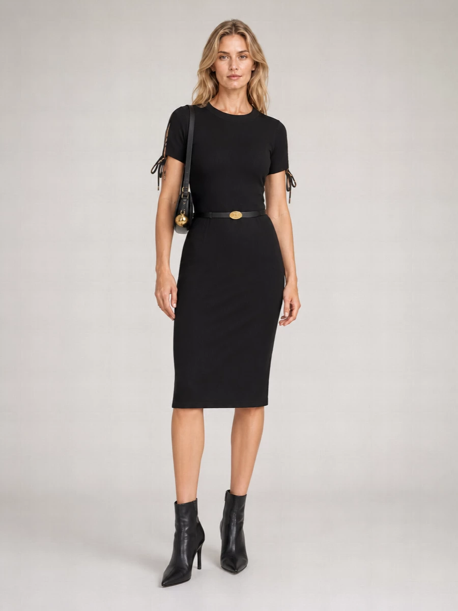Burberry Ribbed Knit Short-Sleeve Knee-Length Dress