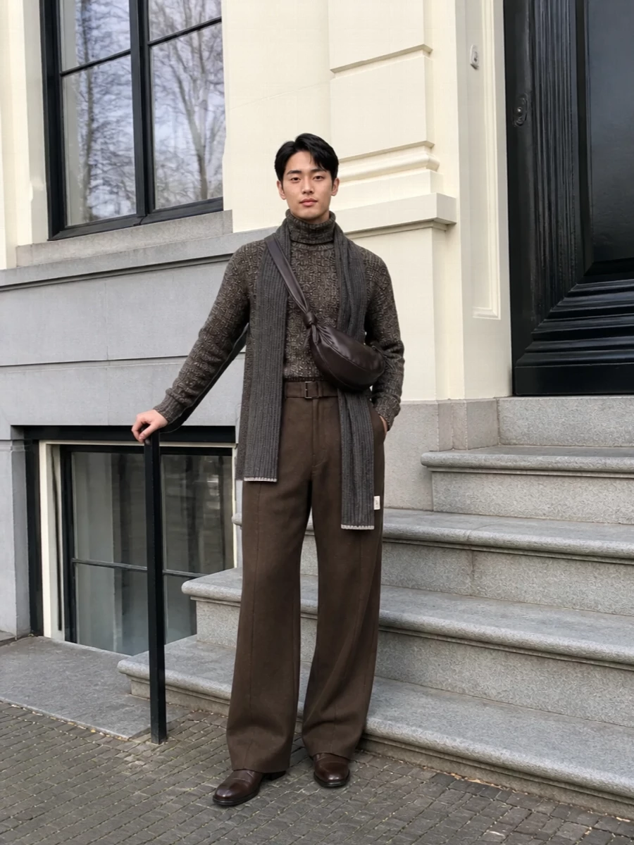 Lemaire brown turtleneck wide leg trousers