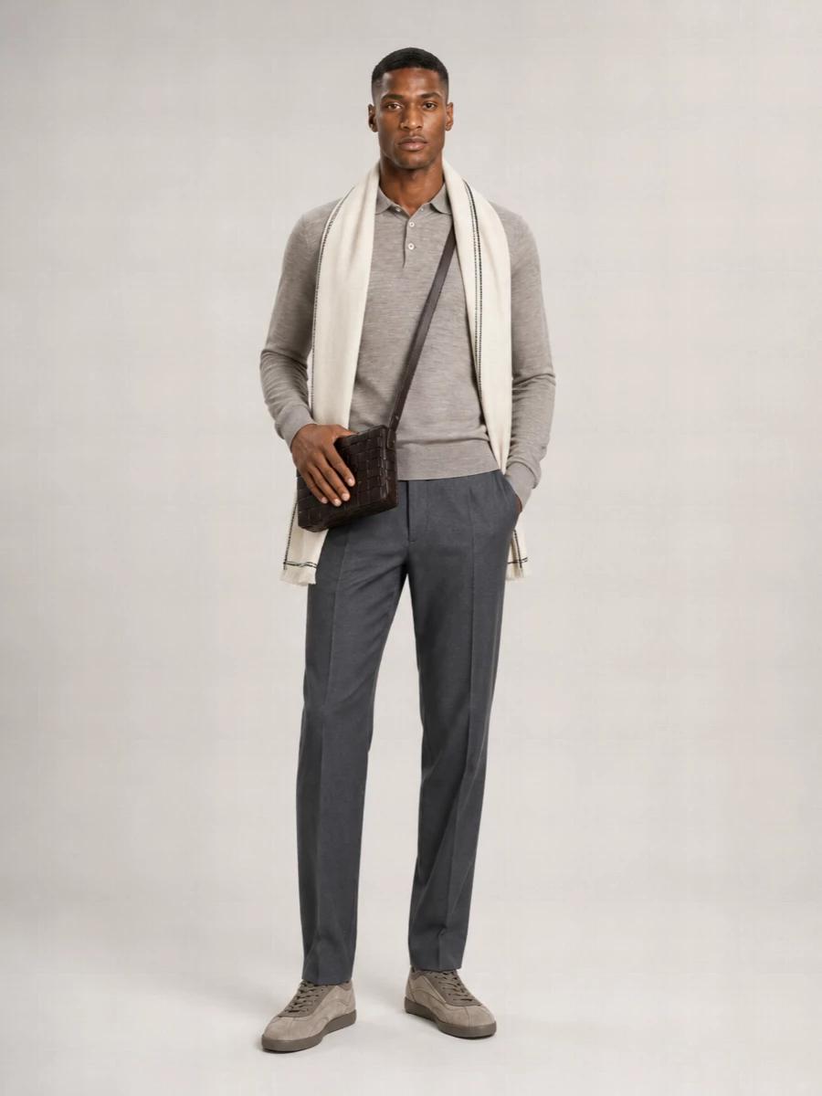 Brunello Cucinelli Virgin Wool Cashmere Ribbed Collar Polo Sweater