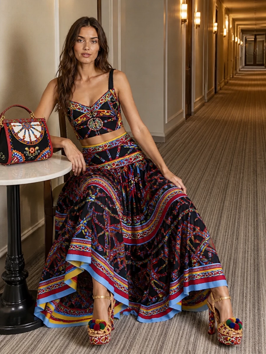 Dolce gabbana sicilian cart print skirt outfit