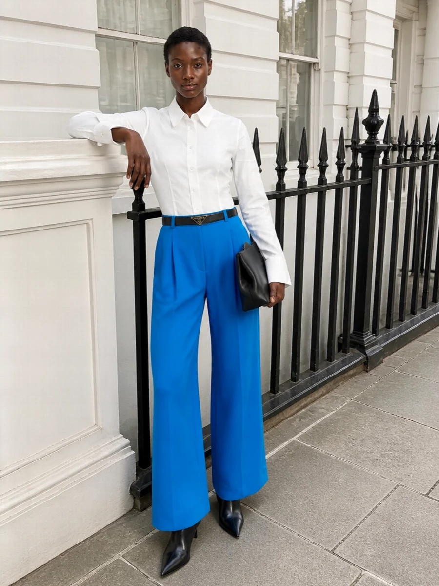 Attico blue wide leg trousers white shirt