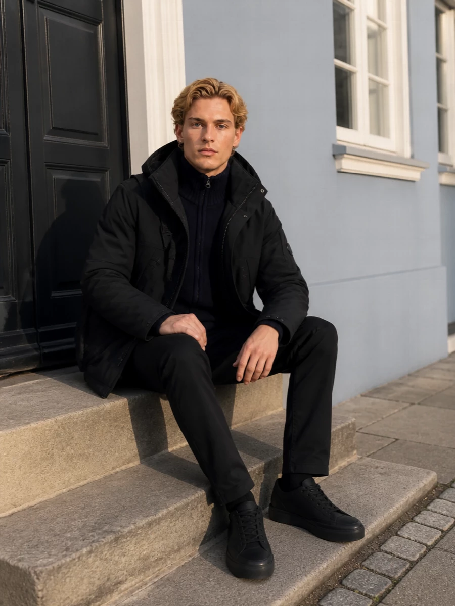 Cp company black parka cargo pants sneakers