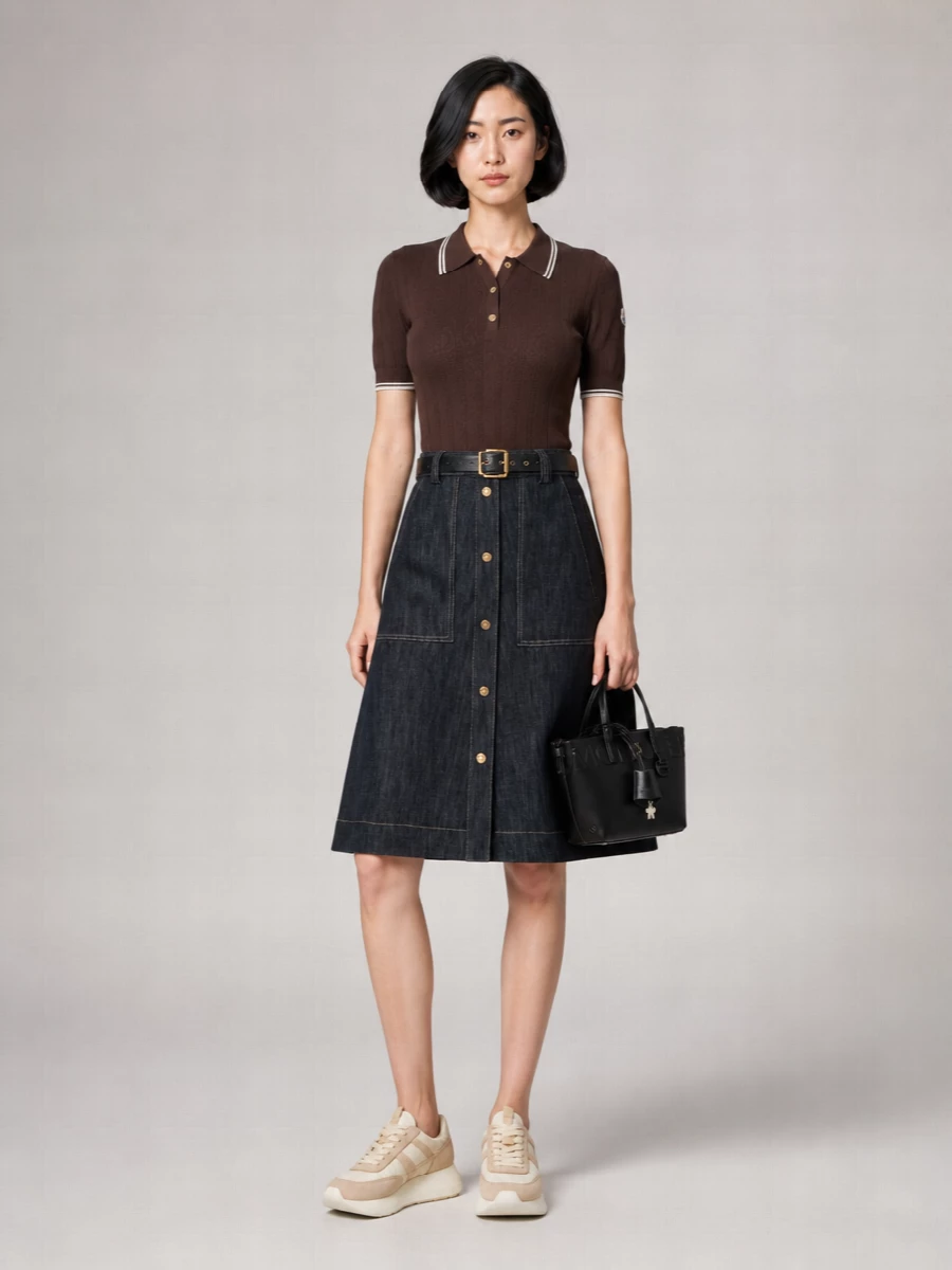 Moncler Denim A-Line Midi Skirt