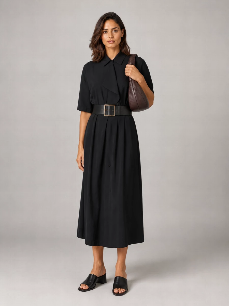Lemaire Silk Asymmetric Belted Midi Shirt Dress