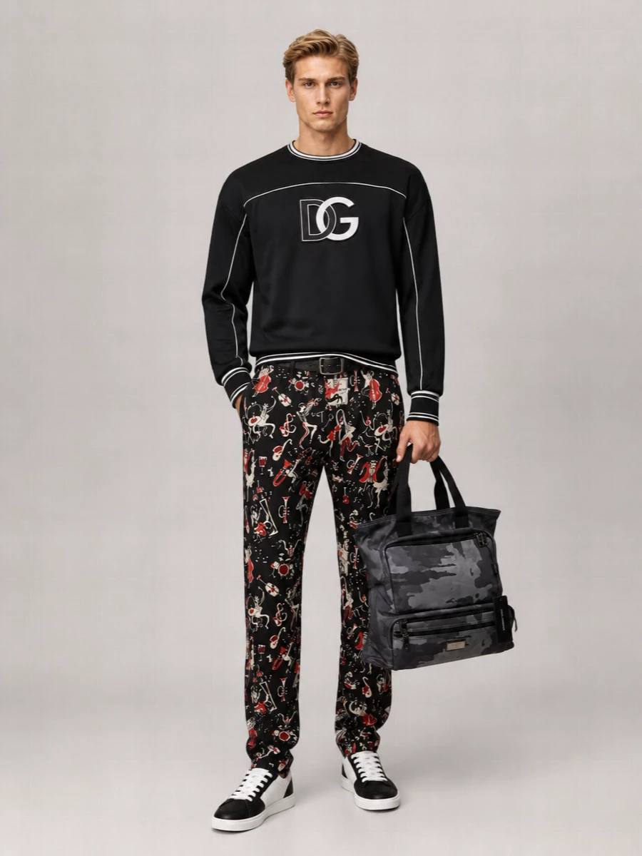 Dolce&Gabbana Polyester Relaxed-Fit Logo-Embossed Crew-Neck Long-Sleeve Sweater