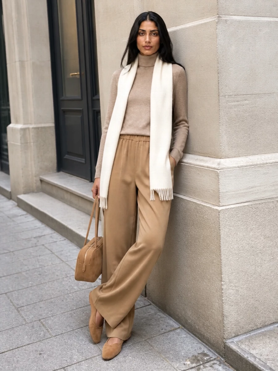 Max mara camel trousers turtleneck outfit