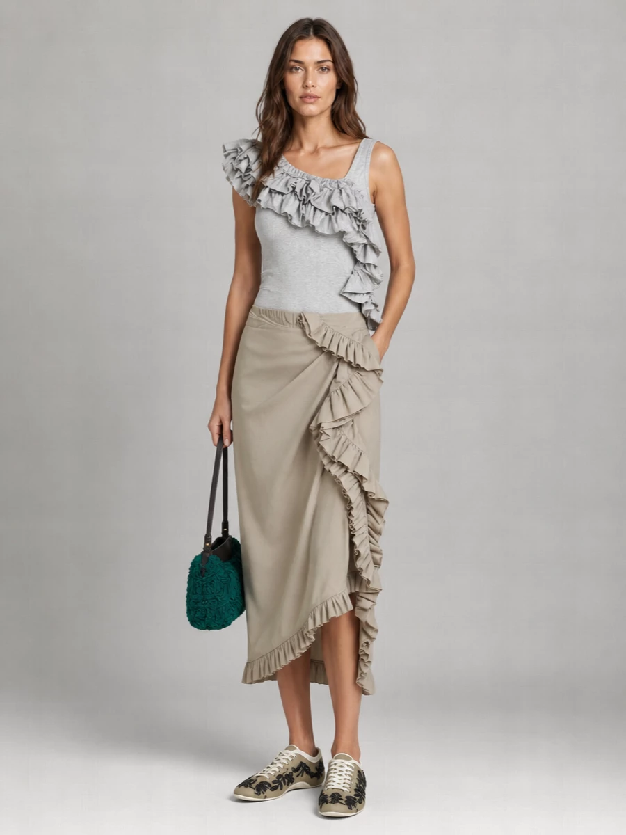 Dries Van Noten Cotton Ruffled Sleeveless Tank Top