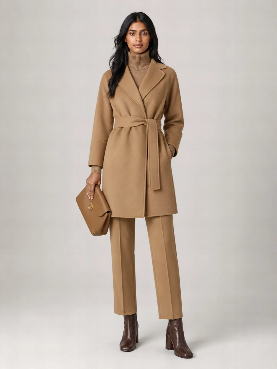 S Max Mara Wool Belted Single Breasted Coat