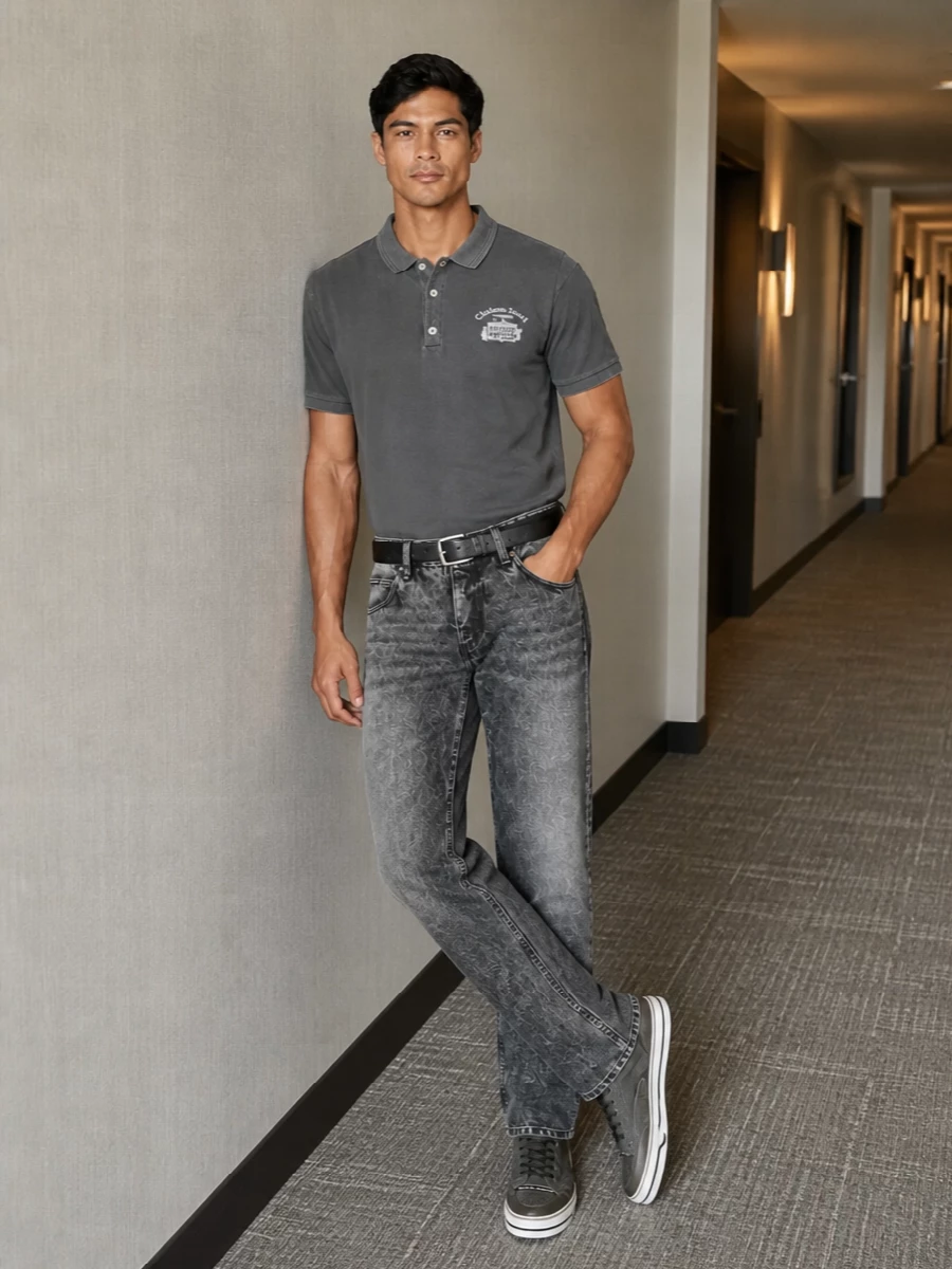 Dolce gabbana grey jeans charcoal polo outfit