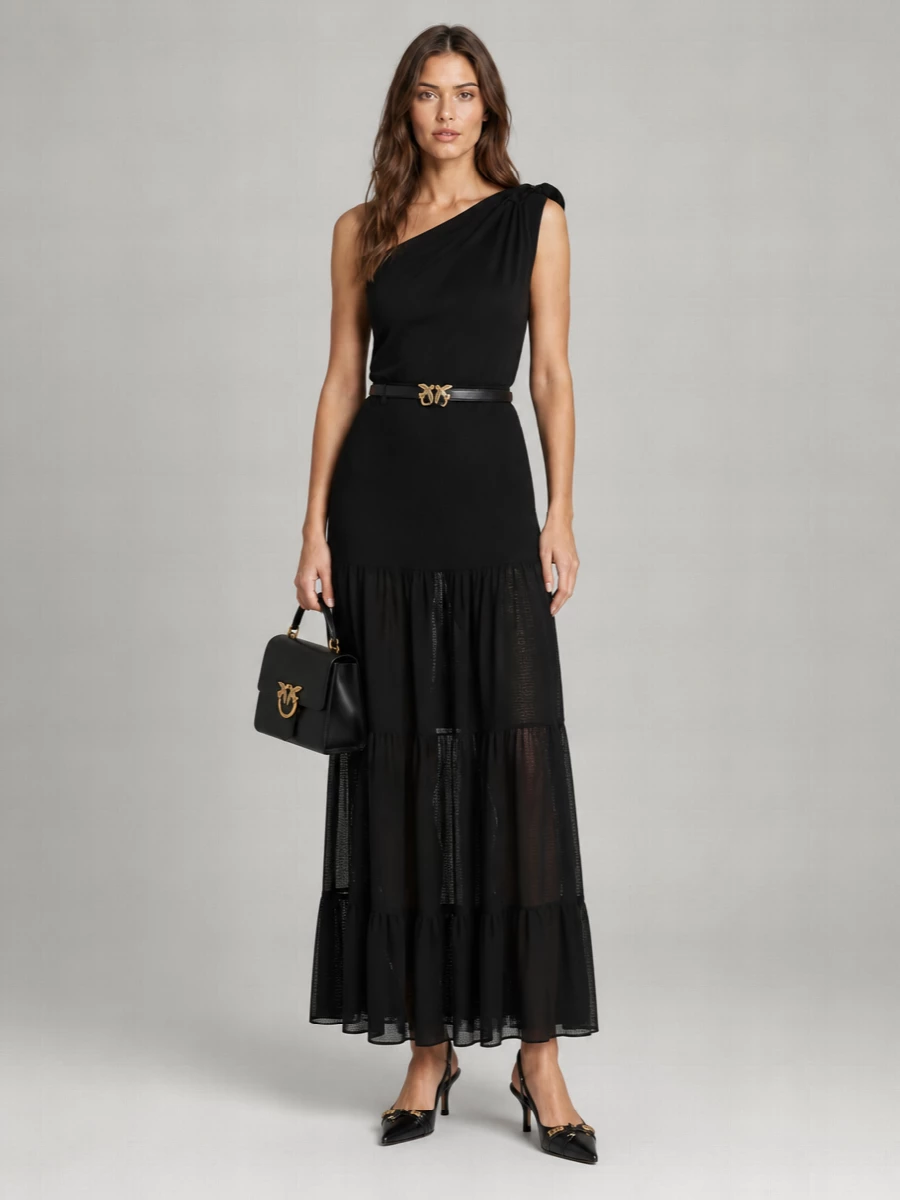Pinko Cotton Silk Strapless Ribbed Maxi Dress