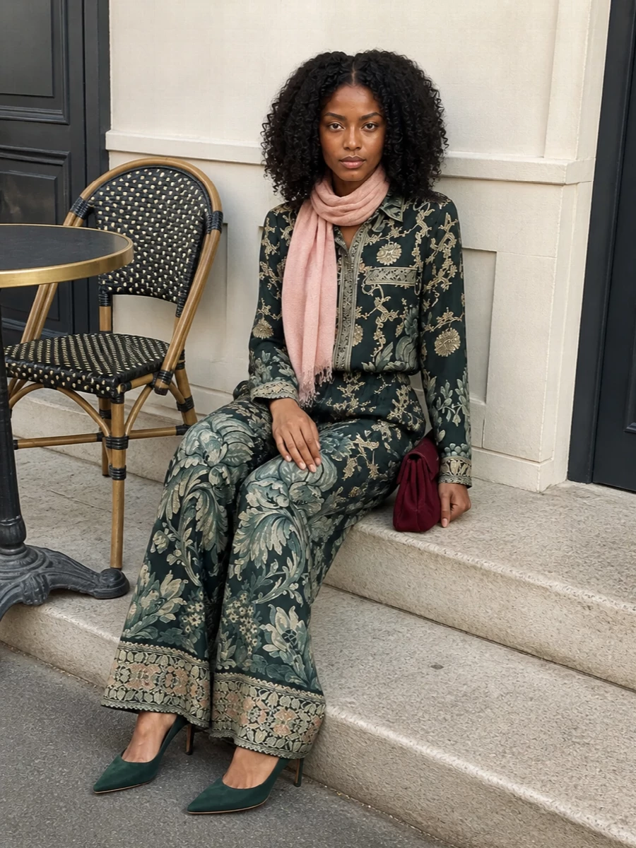 Pierre louise mascia print shirt wide pants outfit
