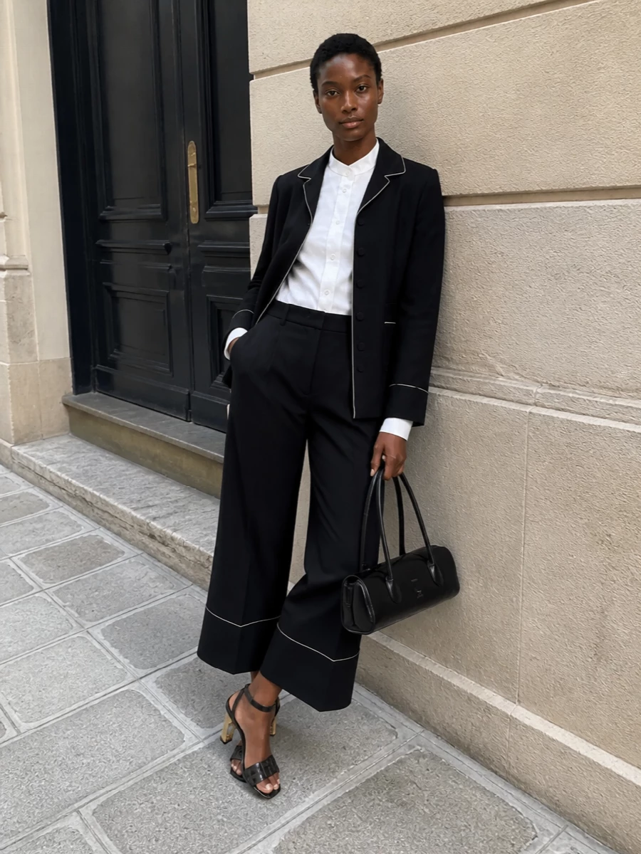 Fendi pyjama tailoring black jacket wide leg trousers