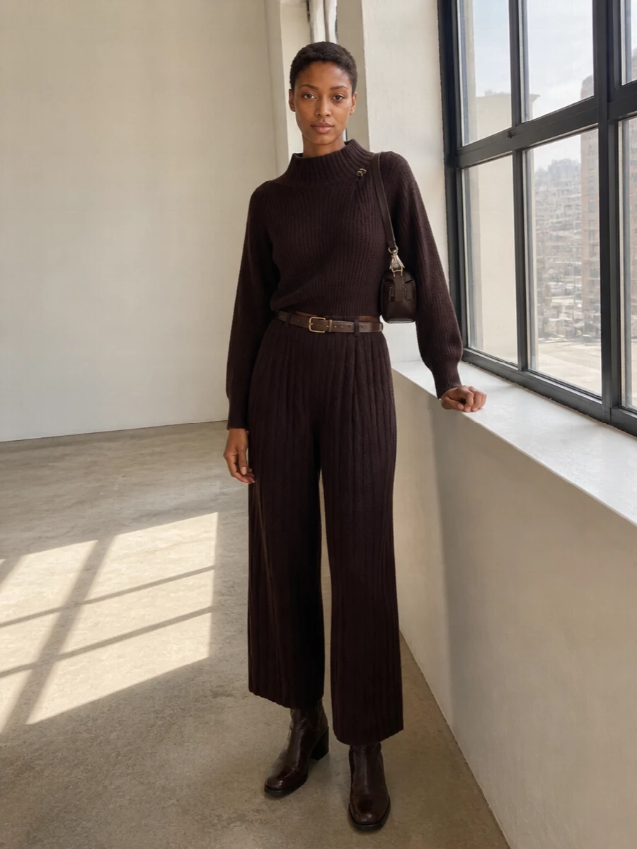 Dries van noten brown knit trousers outfit