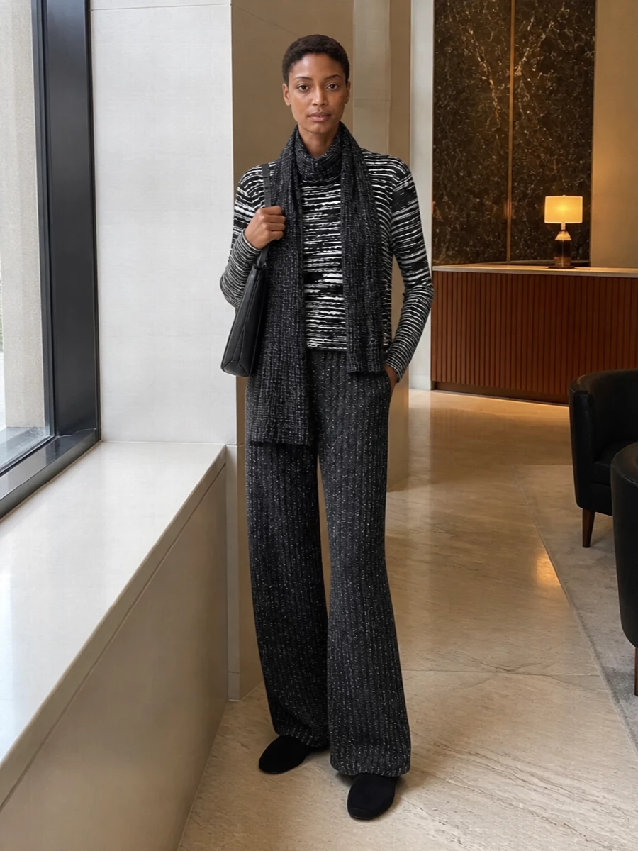 Missoni knit pants monochrome sweater outfit