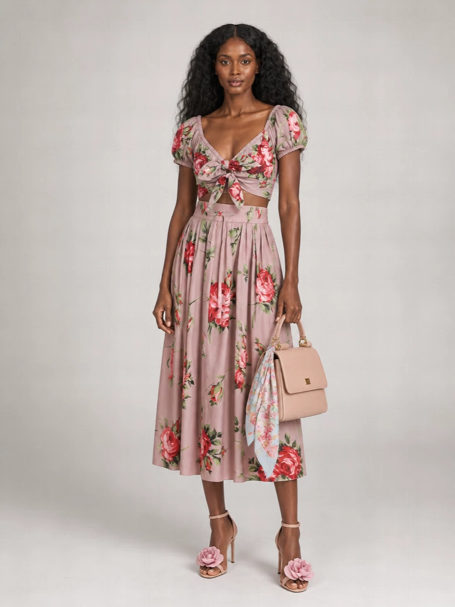 Dolce&Gabbana Cotton Floral-Print Off-The-Shoulder Cropped Top