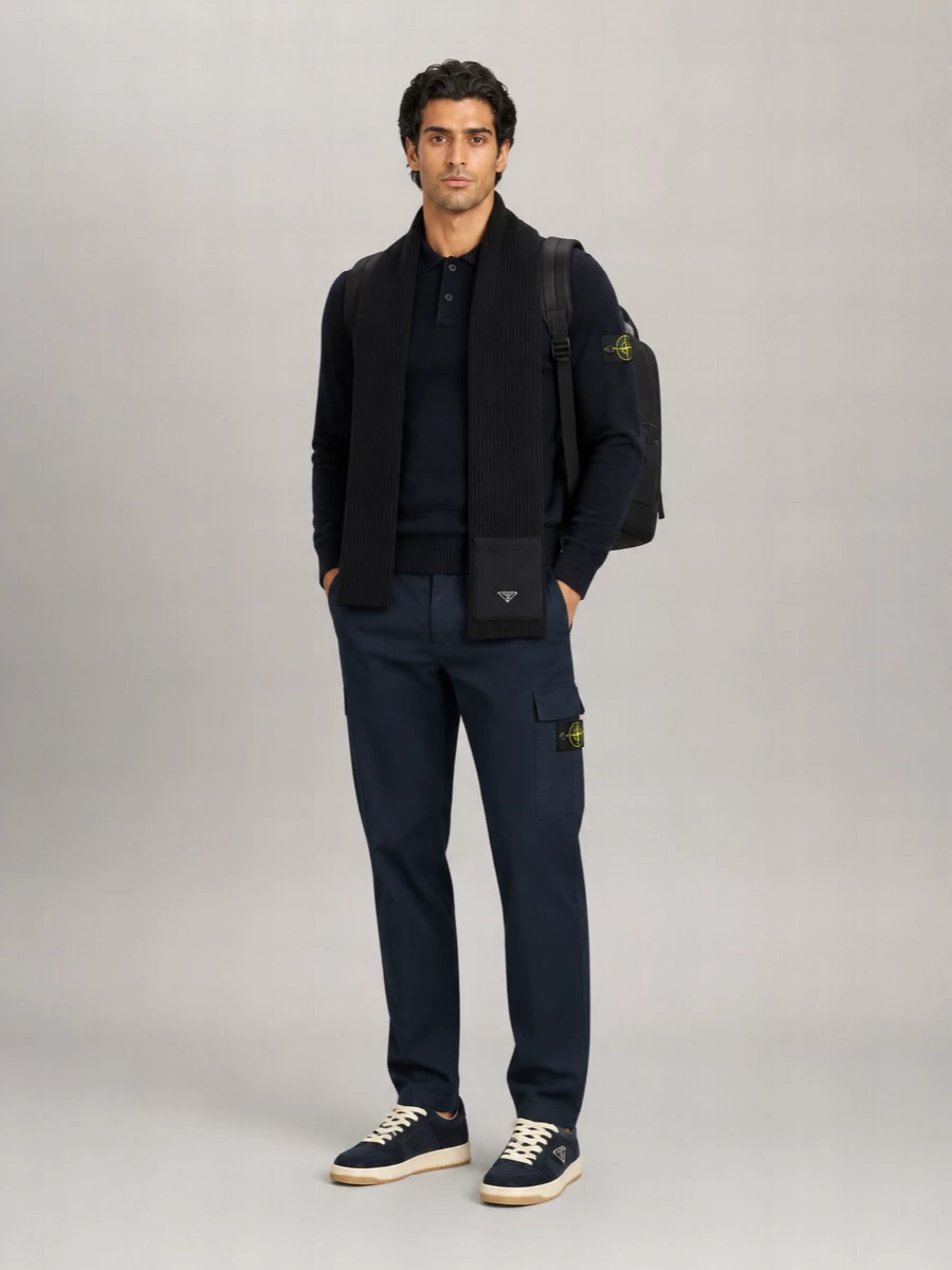 Stone Island Wool Fine-Knit Polo Shirt