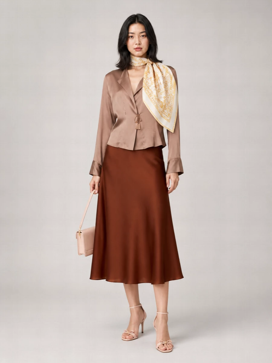 Forte Forte Silk Satin Draped Double-Breasted Blouse