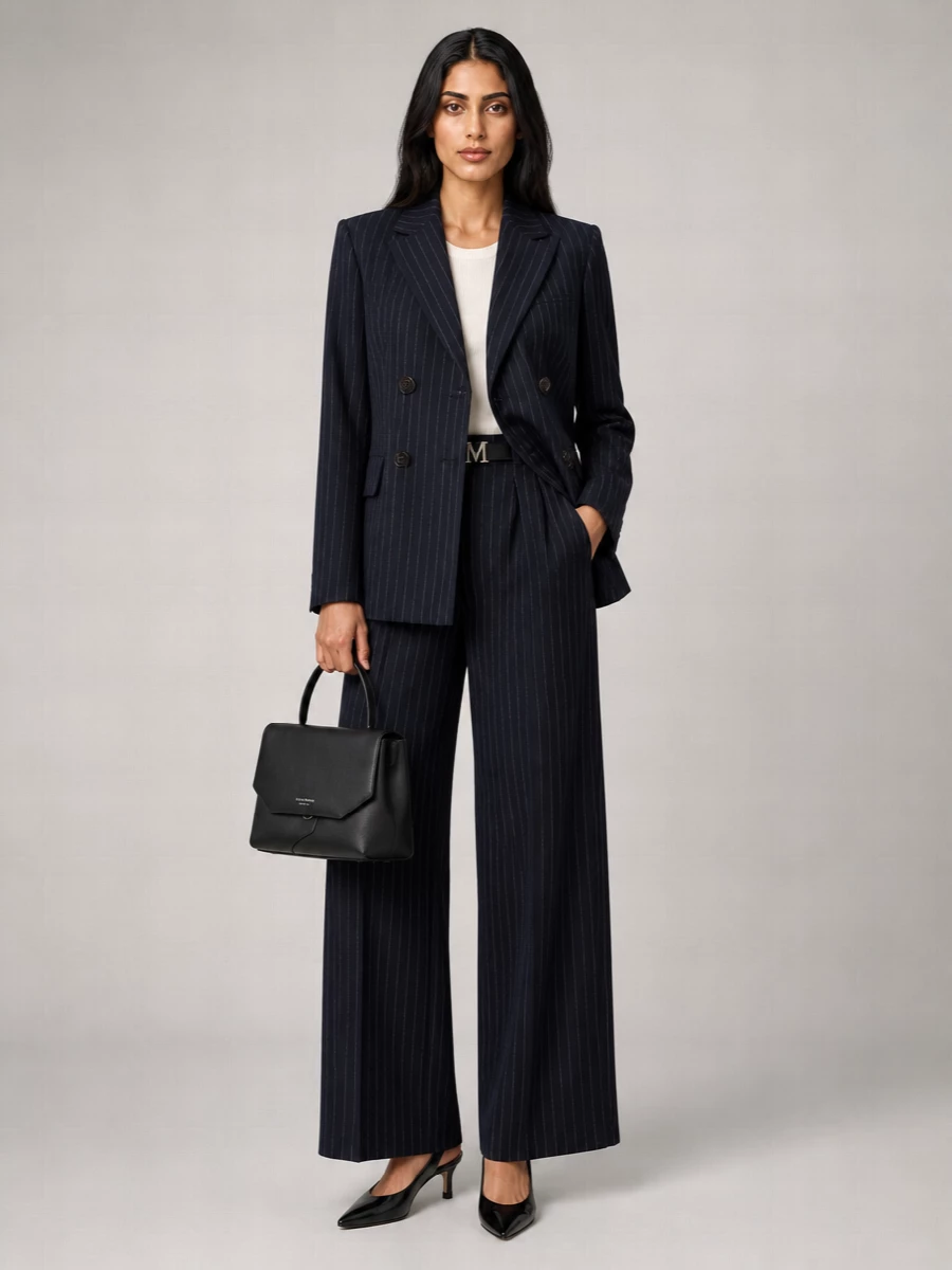 S Max Mara virgin wool pinstripe double-breasted blazer