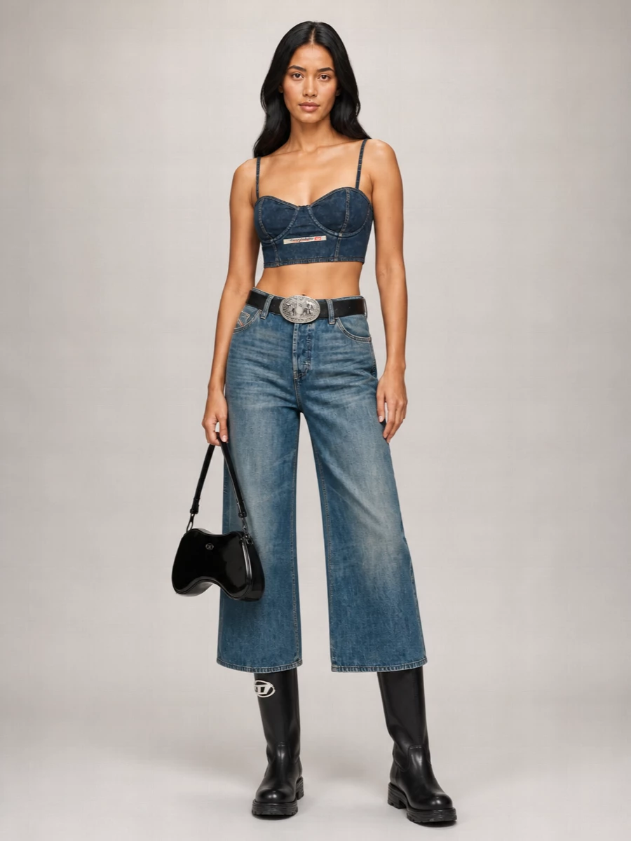 Diesel Denim-Effect Underwired Cropped Bra