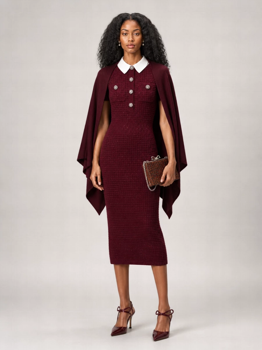 Self-Portrait textured knit midi dress