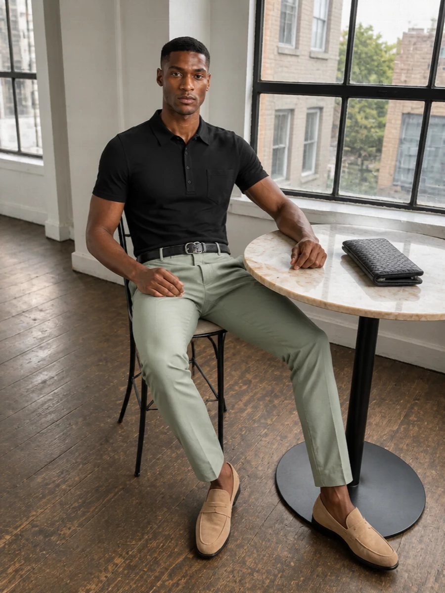 Pt torino sage trousers black polo tods loafers