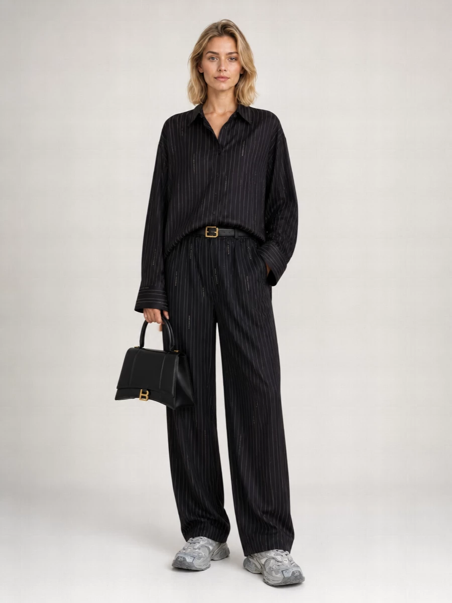 Balenciaga Striped High-Rise Wide-Leg Track Pants