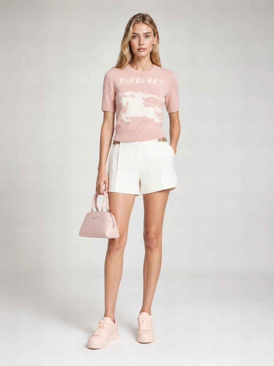 Burberry Cashmere Wool Short-Sleeve Crew-Neck Jumper