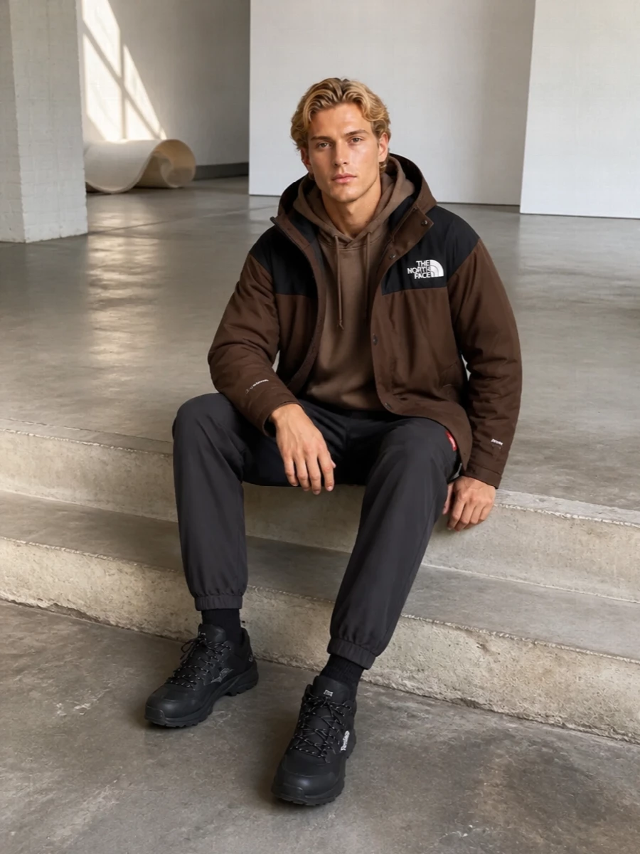 The north face brown shell taupe hoodie outfit