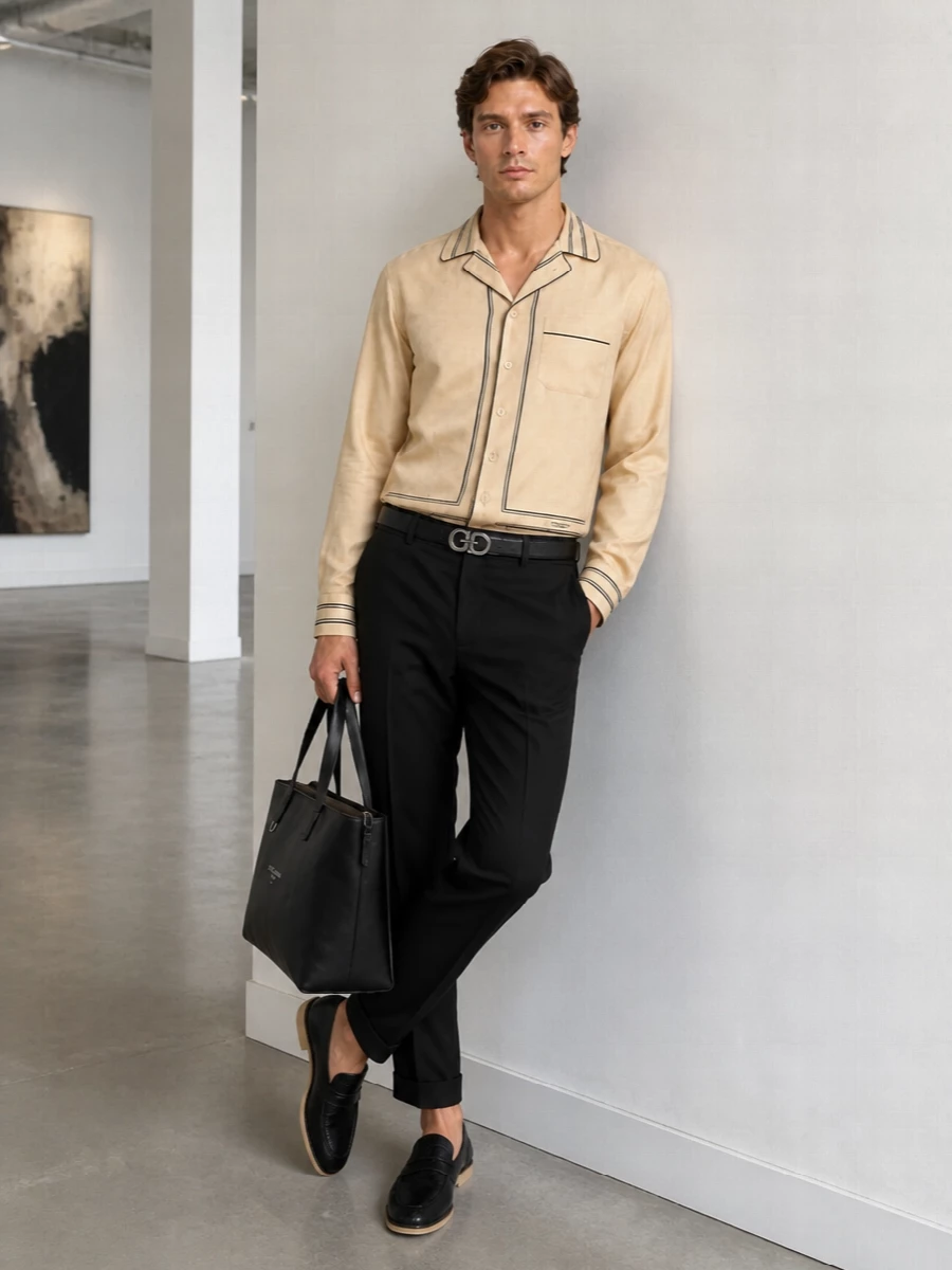Dolce gabbana black trousers cream piped shirt