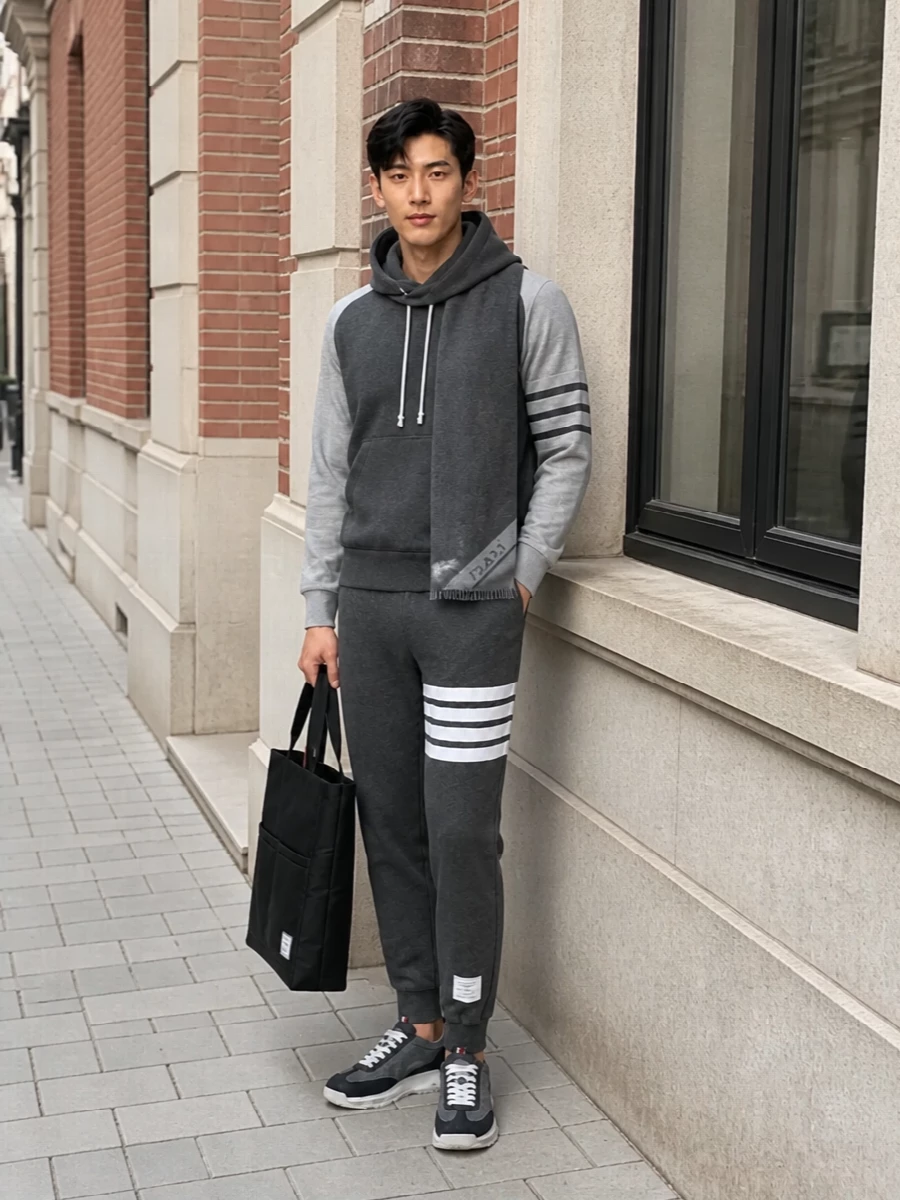 Thom browne charcoal hoodie joggers runners
