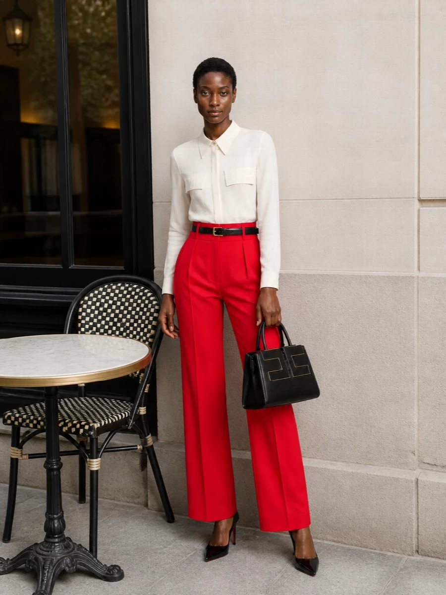 Elisabetta franchi red wide leg trousers outfit