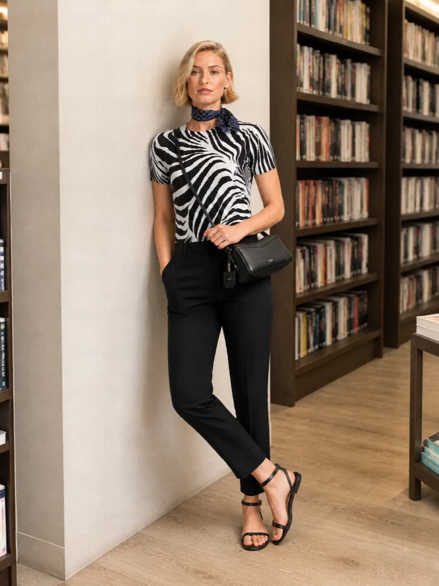 S max mara zebra tee black tailored trousers