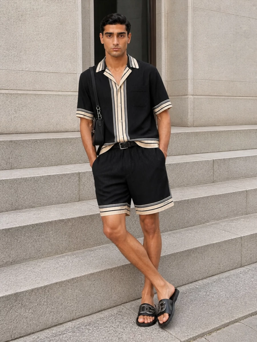 Dolce gabbana black camp shirt short outfit