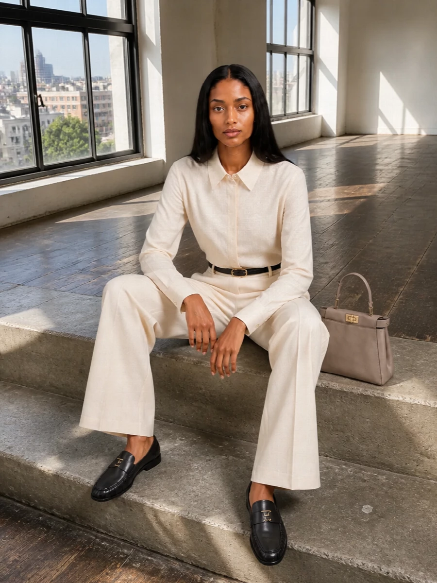 Fendi cream wide leg trouser buttercream shirt